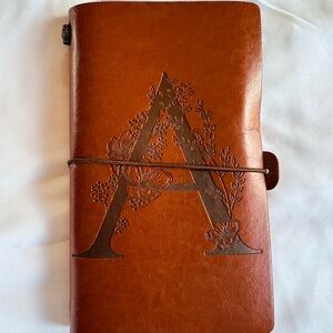 Brown Leather Journal with Floral A Design